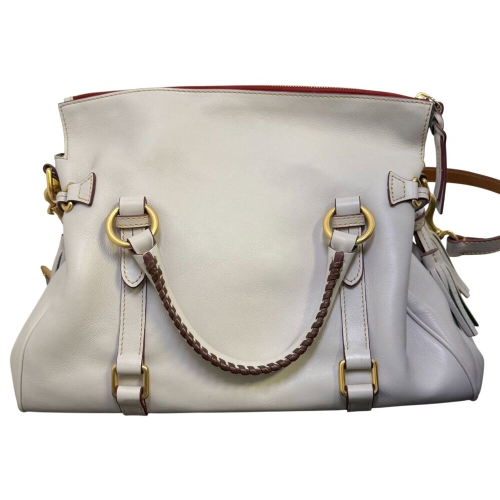 Dooney & Bourke White Leather Shoulder Bag With Tassel Details Large - Picture 2 of 9